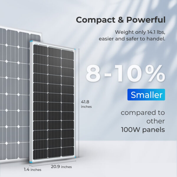 Renogy 100 Watt solar panel with specs